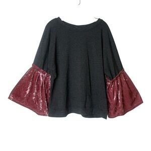 South Main Pullover Gray Top Gray Pink Crushed Velvet Sleeves Women's L Oversize